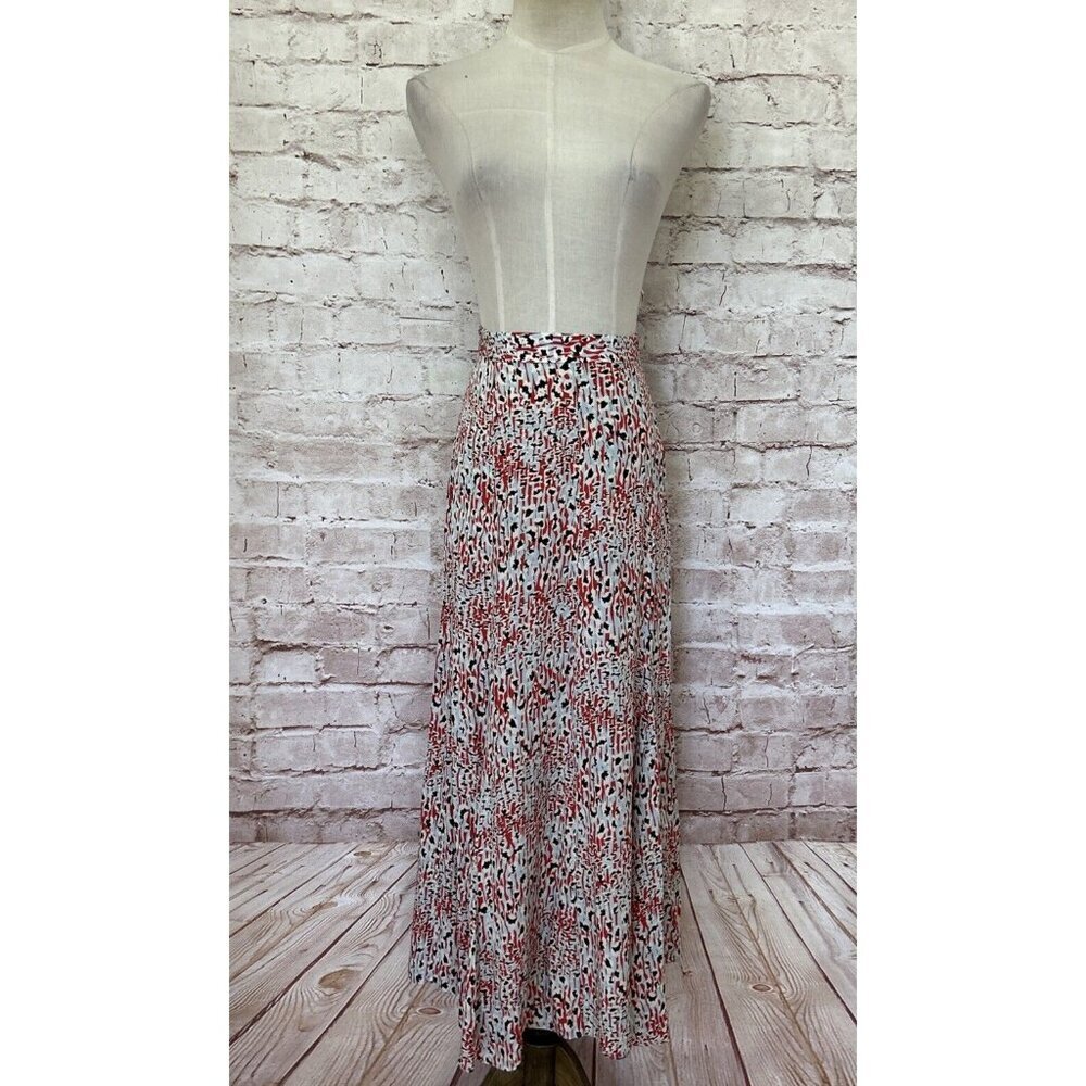 JIGSAW Womens Midi Skirt US 4 UK 8 Leopard Meadow Red A -Line Flare Viscose NEW